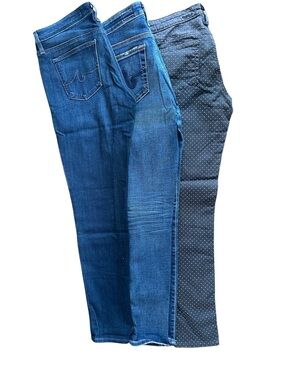 AG Jeans —dark blue, light blue, & polka dot denim 3 pair together